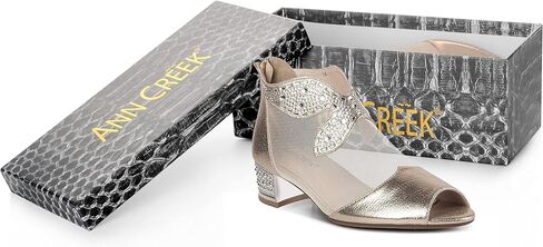 صنادل بكعب 'Nekaise' من ANN CREEK للنساء بمقدمة مفتوحة وكعب مكتنز وصنادل فستان مع جزء علوي شبكي ذهبي اللون in Kuwait