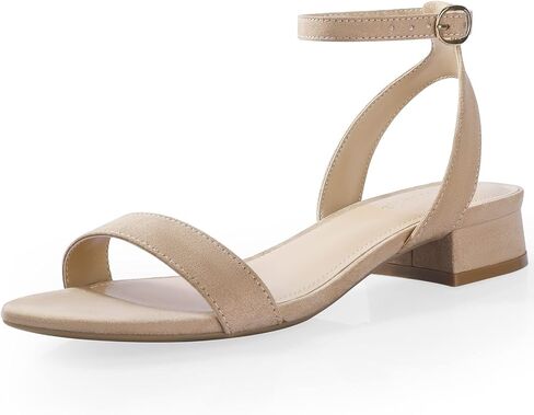 صنادل Ankis عارية للنساء صنادل مفتوحة للمشي بأشرطة للنساء صيفية أنيقة وكعب منخفض وحزام قابل للتعديل 2.54 سم in Kuwait