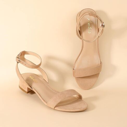 صنادل Ankis عارية للنساء صنادل مفتوحة للمشي بأشرطة للنساء صيفية أنيقة وكعب منخفض وحزام قابل للتعديل 2.54 سم in Kuwait