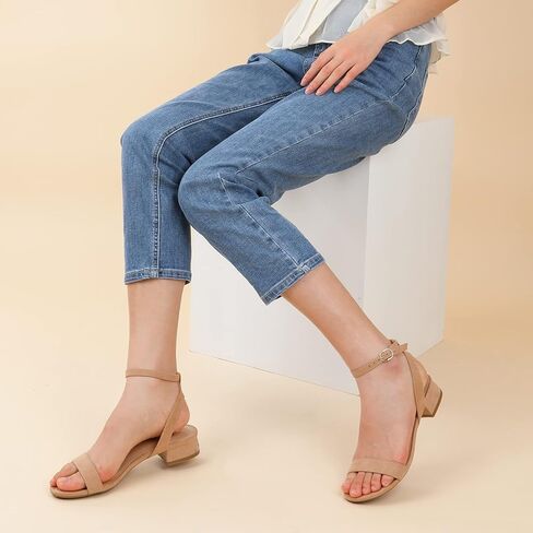 صنادل Ankis عارية للنساء صنادل مفتوحة للمشي بأشرطة للنساء صيفية أنيقة وكعب منخفض وحزام قابل للتعديل 2.54 سم in Kuwait