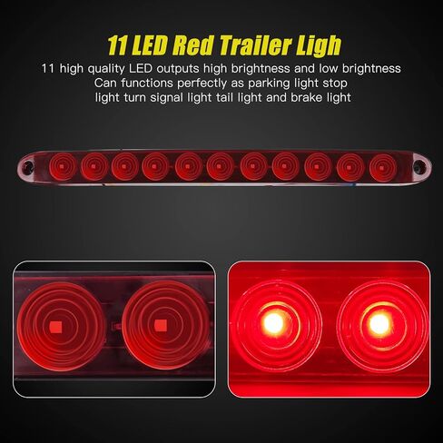 2pcs Red 16 inches 11 LED IP65 Waterproof Sealed Trailer Light Bar for Park Turn Signal Light Tail Brake Light Stop Bar Truck Trailer Marker ID Bar in Saudi Arabia