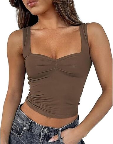 Women Sexy Sleeveless Going Out Crop Top Strappy Ruched Tank Tops Square Neck Summer Slim Fit Cami Tops in Saudi Arabia