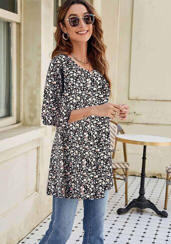 Naggoo المرأة 3/4 كم طاقم الرقبة سوينغ مضيئة فضفاضة تناسب عارضة تونك قمم تي شيرت M-3XL in Saudi Arabia