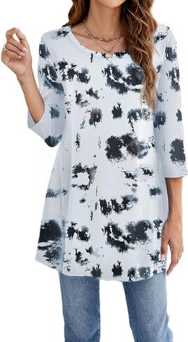 Naggoo Women's 3/4 Sleeve Crew Neck Swing Flare Loose Fit Casual Tunic Tops Tee Shirts M-3XL in Kuwait