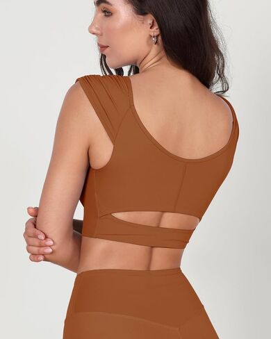 ODODOS Ruched Front Crop Tank for Women V-Neck Cut Out Back Cap Sleeve Cropped Tops in Saudi Arabia