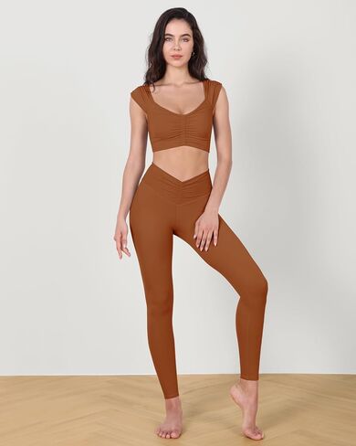 ODODOS Ruched Front Crop Tank for Women V-Neck Cut Out Back Cap Sleeve Cropped Tops in Saudi Arabia