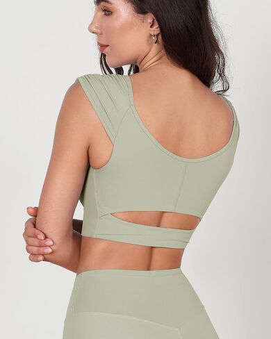 ODODOS Ruched Front Crop Tank for Women V-Neck Cut Out Back Cap Sleeve Cropped Tops in Kuwait