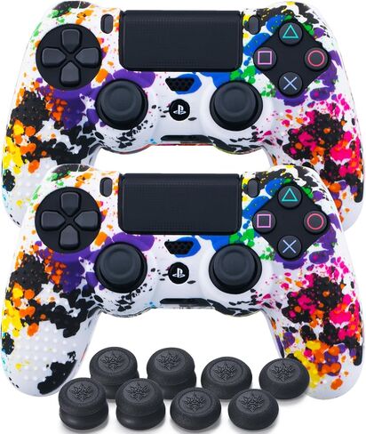 Print Silicone Skin for PS4 Controller x 2(Graffiti) with Exclusive Thumb Grips x 8 in Saudi Arabia