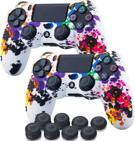 Print Silicone Skin for PS4 Controller x 2(Graffiti) with Exclusive Thumb Grips x 8 in Saudi Arabia