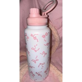 تصميم القوس ، زجاجة ماء معزول ، 32 أوقية ، أبيض مع نمط القوس الوردي ، الفولاذ المقاوم للصدأ ، مع اثنين in Kuwait