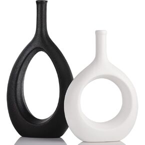 Black and Gold Vase,BlackCeramic Vase Set of 2,Black Gold Vases for Home Decor,Black and Gold Vases for Centerpieces,for Office Decor Housewarming Gift Living Room Dining Table,Gold Vases for Flowers in Kuwait