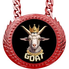 Trophy Depot G.O.A.T Champion Chain Medallion - 6" Red Metalized Wreath Greatest of All Time with Exclusive Gold/Black Inlay Featuring a Choice of 3 Original Goat Emblems. in Saudi Arabia