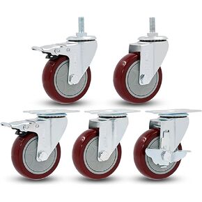 3 Inch Medium Type PVC Trolleys Wheel with Brake Wearable Mute Industrial Casters 2Pcs(Red) in Saudi Arabia