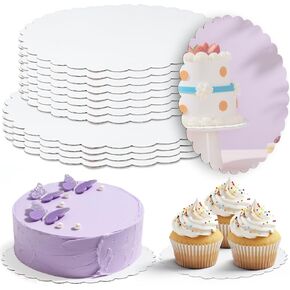 12 PCS White Cake Boards, 12 and 10 inch Food Grade Round Cardboard Base for Cakes DIY, Scalloped Edge Circles Disposable Oil-proof Cake Plate for Pizza, Dessert, Baking, Wedding, Birthday in Saudi Arabia