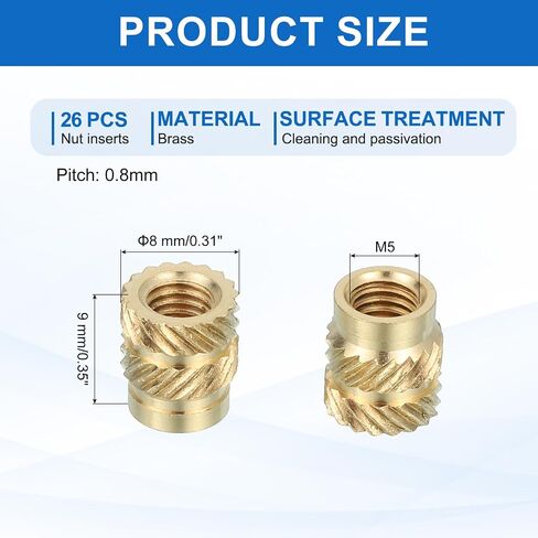 MECCANIXITY 16 Pcs Threaded Inserts, M6 Brass Heat Set Insert for 3D Printing and Plastic Material Female Knurled Insert Nuts for Laptops Electronic Products, M6x8x8mm in Kuwait