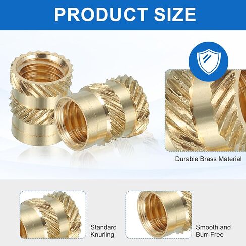 MECCANIXITY 16 Pcs Threaded Inserts, M6 Brass Heat Set Insert for 3D Printing and Plastic Material Female Knurled Insert Nuts for Laptops Electronic Products, M6x8x8mm in Kuwait