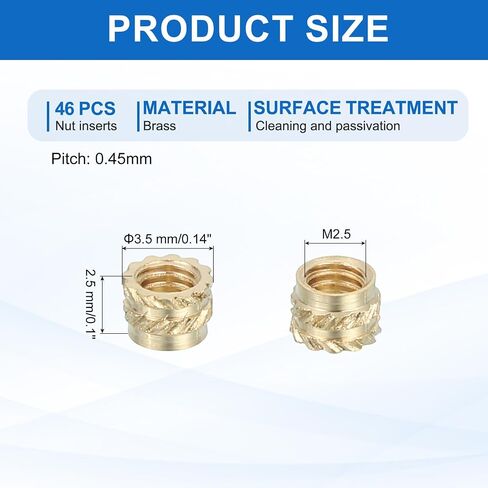 MECCANIXITY 16 Pcs Threaded Inserts, M6 Brass Heat Set Insert for 3D Printing and Plastic Material Female Knurled Insert Nuts for Laptops Electronic Products, M6x8x8mm in Kuwait