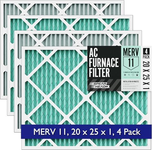 Spearhead [20x25x1, 4-PK] MERV 11+ EPA-Registered Odor Defense HVAC AC Furnace Filter w/Rigid Frame, Clog-Free Design, Verified Efficiency & Quiet Filtration in Kuwait