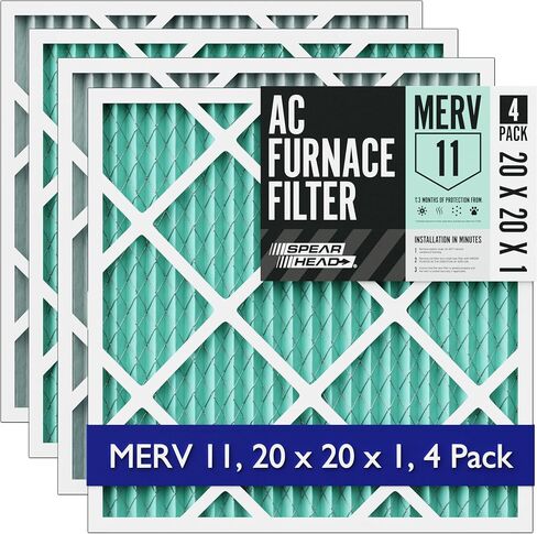 Spearhead [20x25x1, 4-PK] MERV 11+ EPA-Registered Odor Defense HVAC AC Furnace Filter w/Rigid Frame, Clog-Free Design, Verified Efficiency & Quiet Filtration in Kuwait