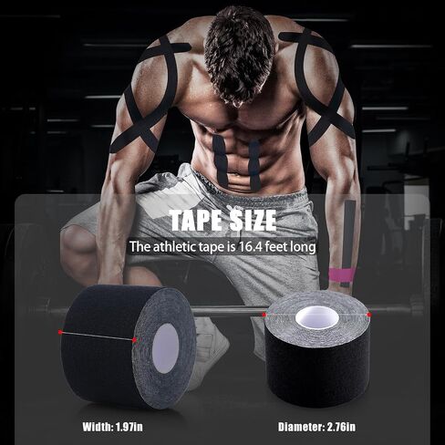 Kinesiology Tape (4 Rolls Pack),Waterproof Athletic Tape for Pain Relief,Brace & Elastic Supports Tapes for Ankle Wrists Knees Joints,2 Inches Wide x 16.4 Feet Long (Mixed) in Saudi Arabia