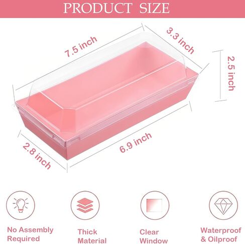 50 Pack Small Charcuterie Boxes with Clear Lids, 7.5x3.3 Inches To Go Paper Cake Slice Containers Disposable Food Containers Take Out Bakery Boxes Small Bakery Boxes for Dessert, Chocolate (Pink) in Saudi Arabia