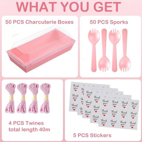 50 Pack Small Charcuterie Boxes with Clear Lids, 7.5x3.3 Inches To Go Paper Cake Slice Containers Disposable Food Containers Take Out Bakery Boxes Small Bakery Boxes for Dessert, Chocolate (Pink) in Saudi Arabia