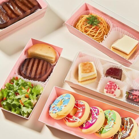 50 Pack Small Charcuterie Boxes with Clear Lids, 7.5x3.3 Inches To Go Paper Cake Slice Containers Disposable Food Containers Take Out Bakery Boxes Small Bakery Boxes for Dessert, Chocolate (Pink) in Saudi Arabia