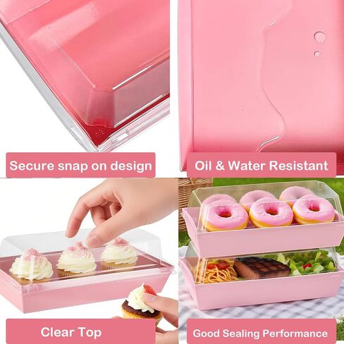 50 Pack Small Charcuterie Boxes with Clear Lids, 7.5x3.3 Inches To Go Paper Cake Slice Containers Disposable Food Containers Take Out Bakery Boxes Small Bakery Boxes for Dessert, Chocolate (Pink) in Saudi Arabia