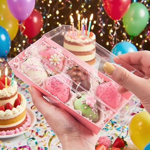 50 Pack Small Charcuterie Boxes with Clear Lids, 7.5x3.3 Inches To Go Paper Cake Slice Containers Disposable Food Containers Take Out Bakery Boxes Small Bakery Boxes for Dessert, Chocolate (Pink) in Saudi Arabia
