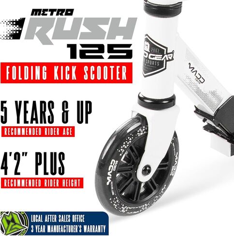 Rush 125 Kids Folding Kick Scooter – Light-Up 125mm Wheels, Adjustable Handlebar, Carbon Steel Frame – Ages 5+ – Madd Gear in Kuwait