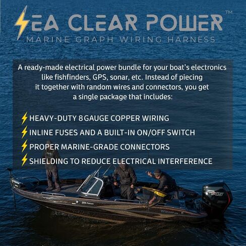 Sea Clear Power 1726 Tracker Aluminium & Walleye Boat Boat Marine Graph Wiring Tharness - قوة لمكتشفات الأسماك ، GPS ، FFS ، 360 الأجهزة ، الرسوم البيانية المتوافقة مع Lowrrance و Humminbird و Garmin Electronics in Saudi Arabia