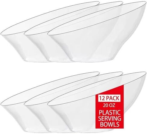 Bucla 12 Pack Blastic Serving Bowls - 20 Oz Angled Serving Bowls يمكن التخلص منه للرقائق والحلوى والسلطة والفواكه - مثالية للحفلات والزفاف in Kuwait
