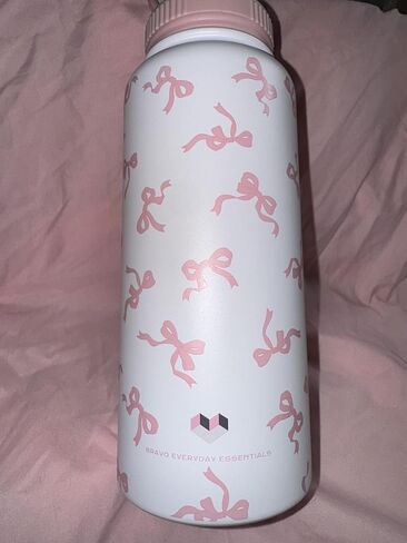 تصميم القوس ، زجاجة ماء معزول ، 32 أوقية ، أبيض مع نمط القوس الوردي ، الفولاذ المقاوم للصدأ ، مع اثنين in Kuwait