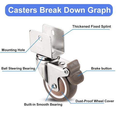 1.5 Furniture Crib Casters Cabinet Clamp with Brake Wheels Soft Rubber Swivel Caster Furniture 4 Pcs(N0.3,18mm) in Saudi Arabia