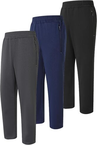 3 Pack Boys Open Bottom Track Pants with Zipper Pockets and Drawstring for Kids Everyday Wear and Sports in Kuwait