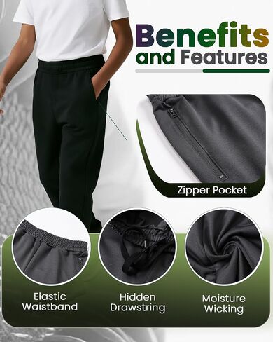 3 Pack Boys Open Bottom Track Pants with Zipper Pockets and Drawstring for Kids Everyday Wear and Sports in Kuwait