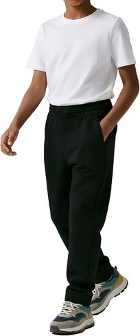 3 Pack Boys Open Bottom Track Pants with Zipper Pockets and Drawstring for Kids Everyday Wear and Sports in Kuwait