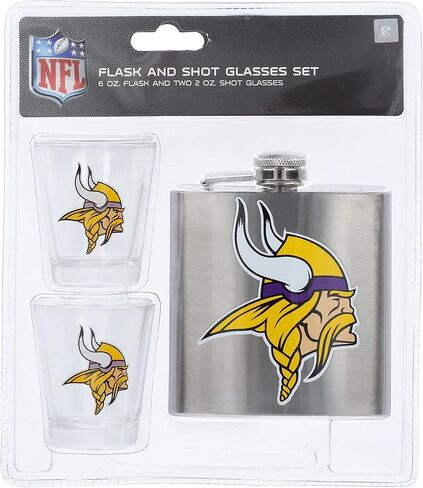 مجموعة Pro Specialities Minnesota Vikings Flask ومجموعة زجاجية مطلقة in Saudi Arabia