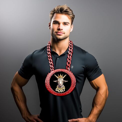 Trophy Depot G.O.A.T MEDALLION MEDALLION - 6 "الزهور المعدني الأحمر على الإطلاق مع ترصيع الذهب/الأسود الحصري الذي يتميز باختيار 3 شعارات عنزة أصلية. in Kuwait