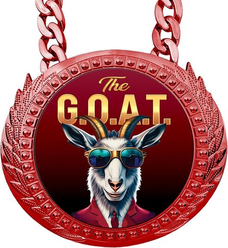 Trophy Depot G.O.A.T MEDALLION MEDALLION - 6 "الزهور المعدني الأحمر على الإطلاق مع ترصيع الذهب/الأسود الحصري الذي يتميز باختيار 3 شعارات عنزة أصلية. in Kuwait