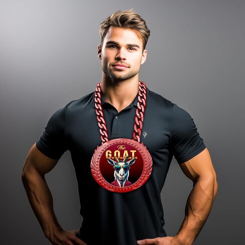 Trophy Depot G.O.A.T MEDALLION MEDALLION - 6 "الزهور المعدني الأحمر على الإطلاق مع ترصيع الذهب/الأسود الحصري الذي يتميز باختيار 3 شعارات عنزة أصلية. in Kuwait