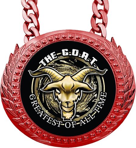Trophy Depot G.O.A.T MEDALLION MEDALLION - 6 "الزهور المعدني الأحمر على الإطلاق مع ترصيع الذهب/الأسود الحصري الذي يتميز باختيار 3 شعارات عنزة أصلية. in Kuwait