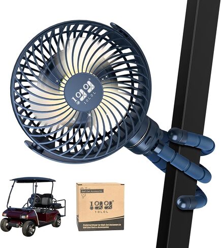 مروحة العربة 10L0L Golf-Universal Mount ، بطارية 8000 مللي أمبير في الساعة ، مروحة 3 سرعات ، ضوء LED ، وقت تشغيل لمدة 56 ساعة ، وظيفة شحن عكسي ل CARD CLUB CAR CAR CROP ، Black in Kuwait