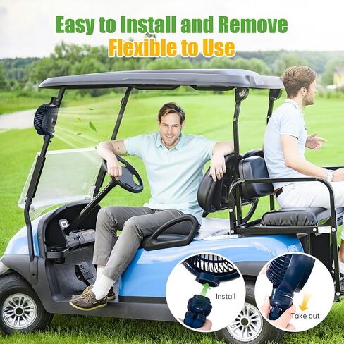 مروحة العربة 10L0L Golf-Universal Mount ، بطارية 8000 مللي أمبير في الساعة ، مروحة 3 سرعات ، ضوء LED ، وقت تشغيل لمدة 56 ساعة ، وظيفة شحن عكسي ل CARD CLUB CAR CAR CROP ، Black in Kuwait