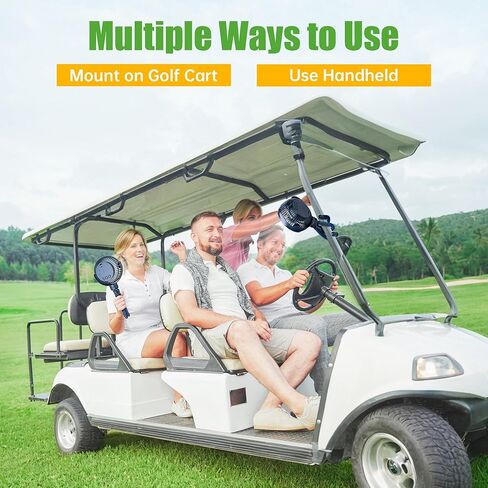 مروحة العربة 10L0L Golf-Universal Mount ، بطارية 8000 مللي أمبير في الساعة ، مروحة 3 سرعات ، ضوء LED ، وقت تشغيل لمدة 56 ساعة ، وظيفة شحن عكسي ل CARD CLUB CAR CAR CROP ، Black in Kuwait