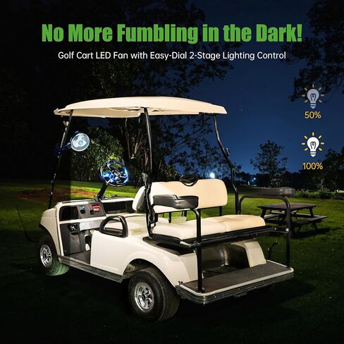 مروحة العربة 10L0L Golf-Universal Mount ، بطارية 8000 مللي أمبير في الساعة ، مروحة 3 سرعات ، ضوء LED ، وقت تشغيل لمدة 56 ساعة ، وظيفة شحن عكسي ل CARD CLUB CAR CAR CROP ، Black in Kuwait
