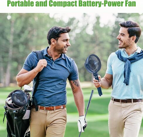 مروحة العربة 10L0L Golf-Universal Mount ، بطارية 8000 مللي أمبير في الساعة ، مروحة 3 سرعات ، ضوء LED ، وقت تشغيل لمدة 56 ساعة ، وظيفة شحن عكسي ل CARD CLUB CAR CAR CROP ، Black in Kuwait