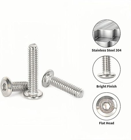 [40 Pack] 1/4-20 x 1/2" 304 Stainless Steel Flat Head Hex Socket Cap Screws A2-70 Grade 18-8 Bolts with Hex Key, Full Thread for Furniture, Machinery Marine (Corrosion Resistant) in Saudi Arabia