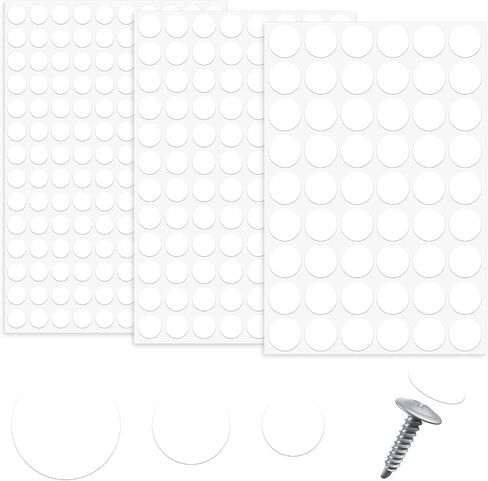 290 Pcs White Screw Hole Covers Stickers, Screws Cap Covers Self-Adhesive White Sticker to Cover Screw Furniture Stickers PVC Waterproof Screws Hole Sticker for Wooden Furniture Cabinet, 12/15/21 mm in Saudi Arabia