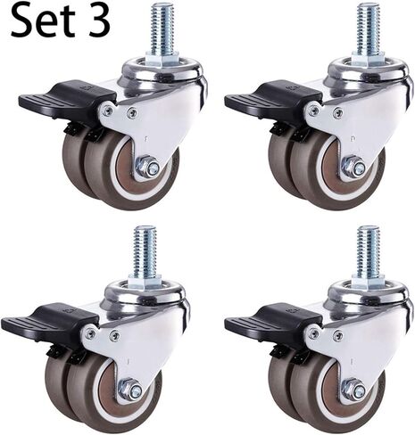 4Pcs/Set Heavy Duty Swivel Stem Rubber Caster Wheels M10 X 25mm Locking Casters 50mm(Set 2) in Saudi Arabia